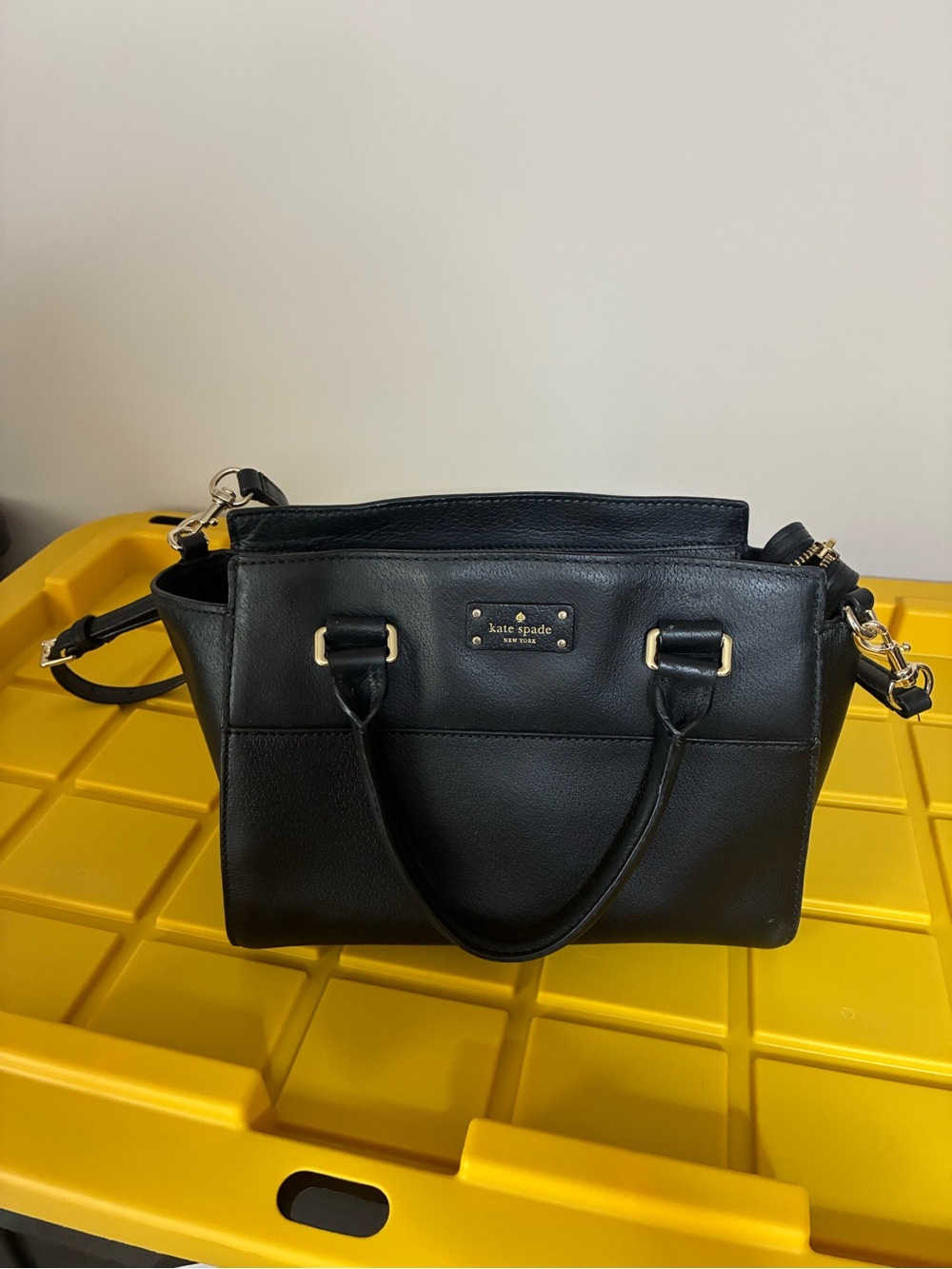 kate spade Black Leather Top-Handle Satchel with Gold Hardware